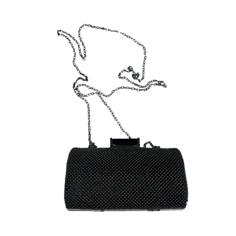 Jessica McClintock Black Beaded Evening Small Clutch Bag Chain Strap Elegant